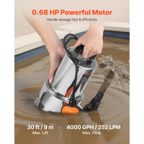 068 HP Submersible Sump Pump 4000 GPH Stainless Steel Submersible Sewage