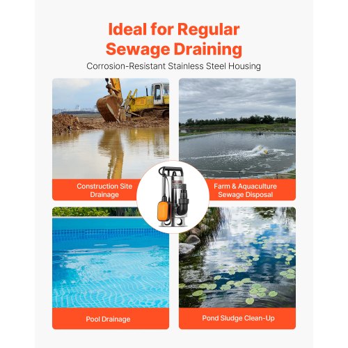 068 HP Submersible Sump Pump 4000 GPH Stainless Steel Submersible Sewage