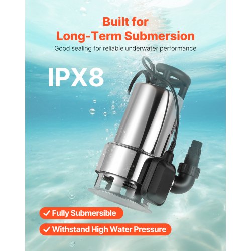 1 HP Submersible Sump Pump 5500 GPH Stainless Steel Submersible Sewage