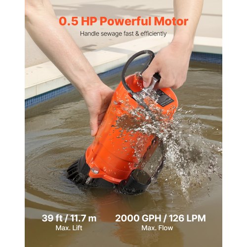 12 HP Submersible Trash Pump 2000 GPH 120V Cast Iron Submersible Sump