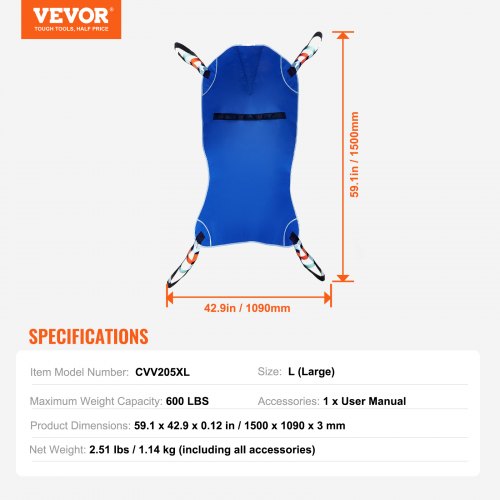 Universal Full Body Patient Lift Sling LSize Patient Lift Medical Sling – 600 L