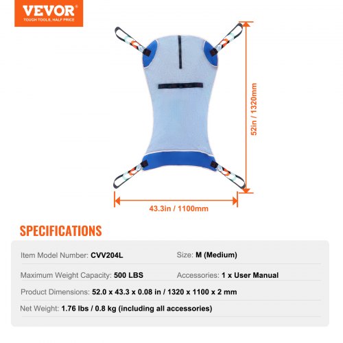 Universal Full Body Patient Lift Sling – Medium Patient Lift Medical Sling