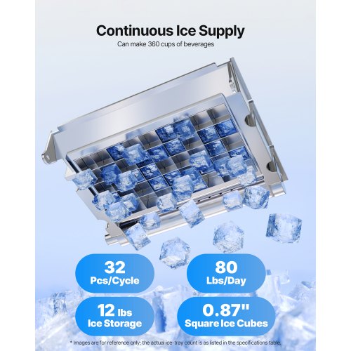 Commercial Ice Maker Machine 80 Lbs24H With 12Lbs Storage 32 Cubes Per Cycle