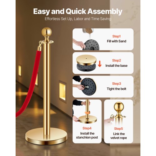 Stanchions and Velvet Ropes 8Pcs Hollow Base with Stainless Steel Post 6