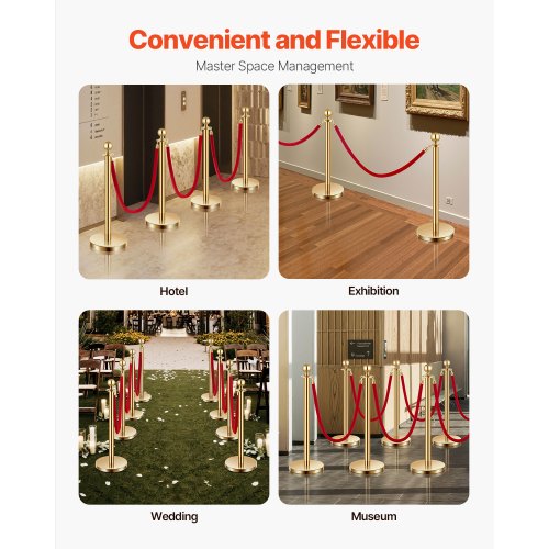 Stanchions and Velvet Ropes 8Pcs Hollow Base with Stainless Steel Post 6
