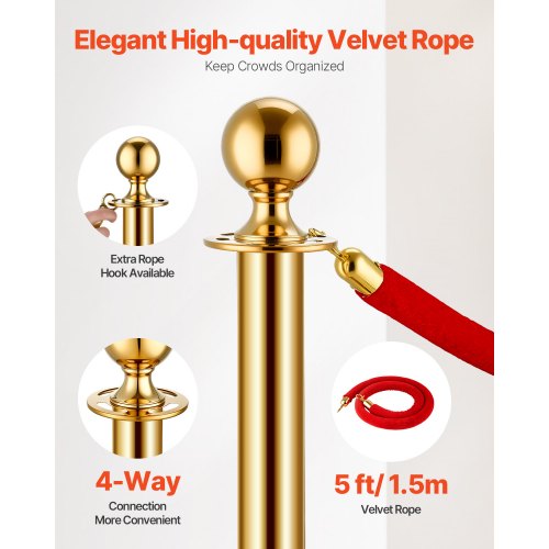 Stanchions and Velvet Ropes 8Pcs Hollow Base with Stainless Steel Post 6