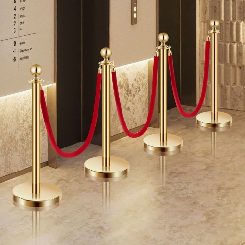 Stanchions and Velvet Ropes 4Pcs Hollow Base with Stainless Steel Post 3