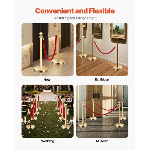 Stanchions and Velvet Ropes 4Pcs Hollow Base with Stainless Steel Post 2