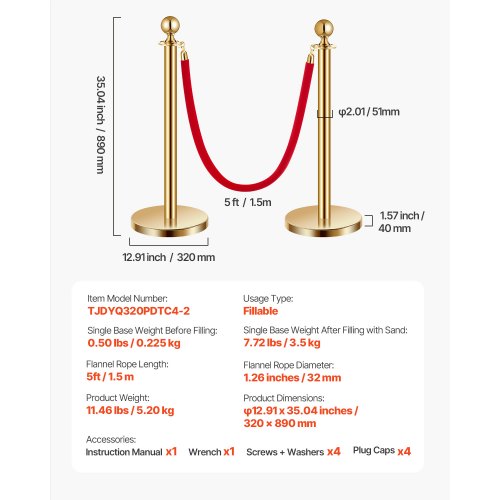 Stanchions and Velvet Ropes 4Pcs Hollow Base with Stainless Steel Post 2