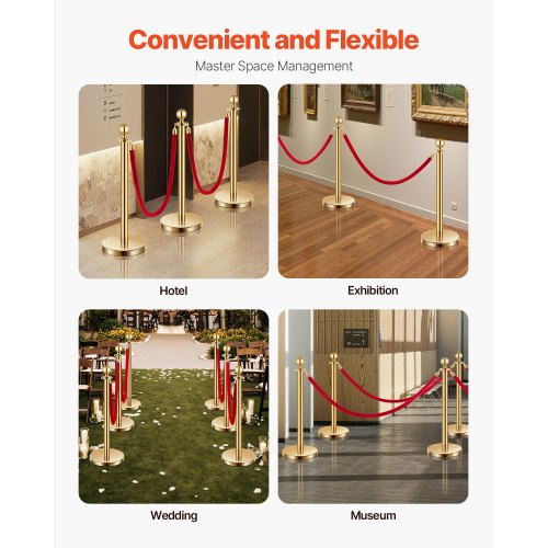 Stanchions and Velvet Ropes 6Pcs Hollow Base with Stainless Steel Post 4