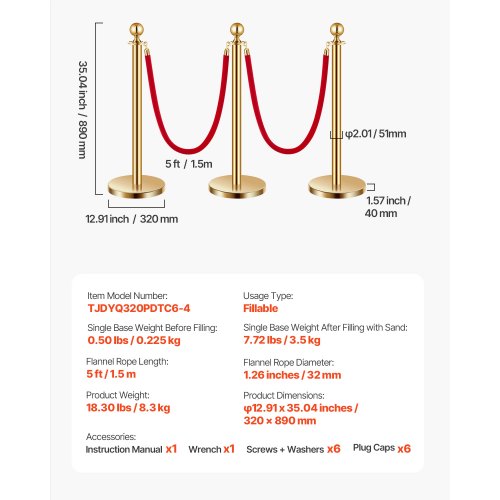Stanchions and Velvet Ropes 6Pcs Hollow Base with Stainless Steel Post 4
