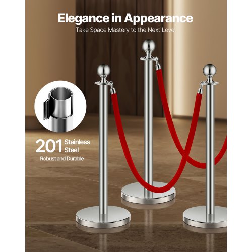 Stanchions and Velvet Ropes 8Pcs Hollow Base with Stainless Steel Post 4