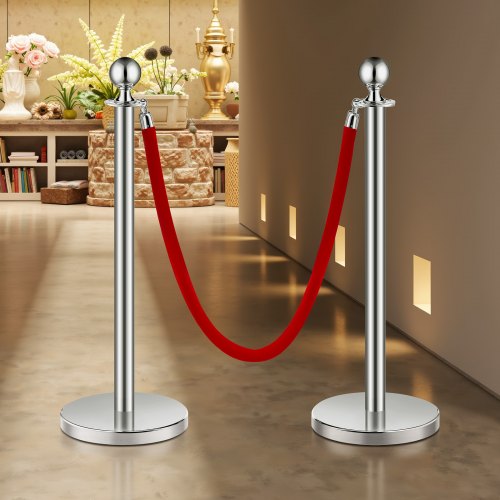 Stanchions and Velvet Ropes 8Pcs Hollow Base with Stainless Steel Post 4