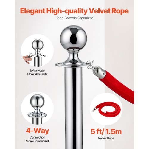 Stanchions and Velvet Ropes 4Pcs Hollow Base with Stainless Steel Post 2