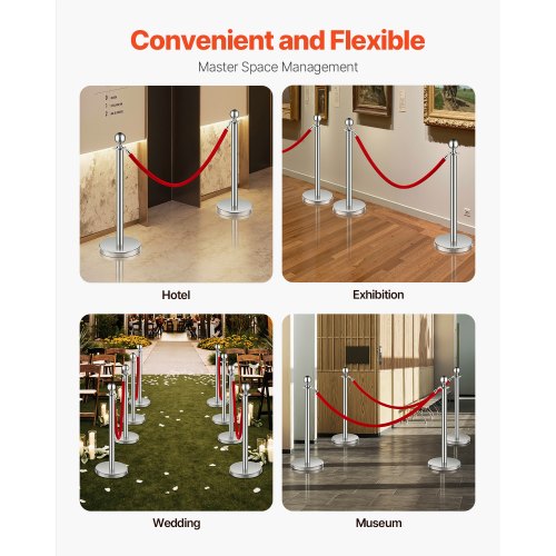 Stanchions and Velvet Ropes 6Pcs Hollow Base with Stainless Steel Post 3