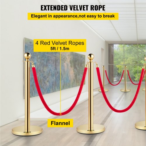 Stanchion Post with Velvet Rope 6Pack Crowd Control Stanchion with 4PCS