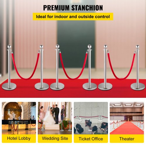 Stanchion Post with Velvet Ropes 6Pack Crowd Control Stanchion with 3PCS