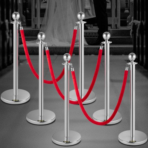 Stanchion Post with Velvet Ropes 6Pack Crowd Control Stanchion with 3PCS