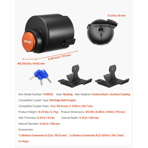 Trailer Lock Fits 2 2516Inch Straight Tongue Ball Couplers Heavy Duty