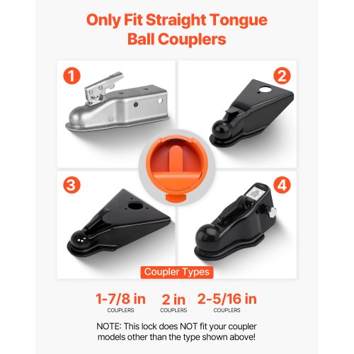 Trailer Lock Fits 178 2 2516Inch Straight Tongue Ball Couplers