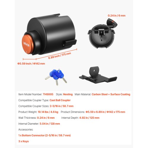Trailer Lock Fits 2516Inch Cast Ball Couplers Heavy Duty Hitch Lock