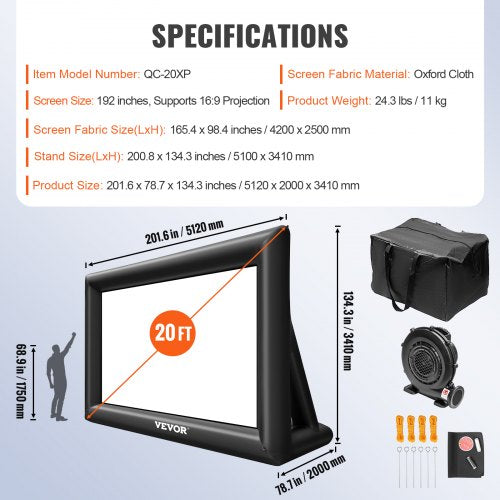 Inflatable Movie Screen 20FT Inflatable Projector Screen for outside with 350W