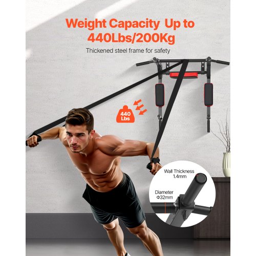 Multifunctional Pull Up Bar Wall Mounted Chin Up Bar Dip Station for Home