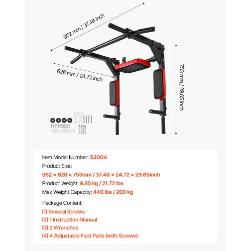 Multifunctional Pull Up Bar Wall Mounted Chin Up Bar Dip Station for Home