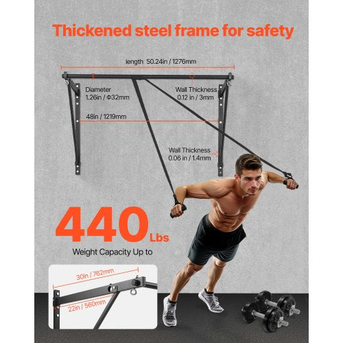 Pull Up Bar 50 in Width Wall Mounted Pull Ups Adjustable Depth 22 or 30