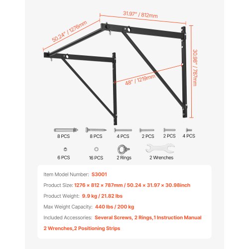 Pull Up Bar 50 in Width Wall Mounted Pull Ups Adjustable Depth 22 or 30