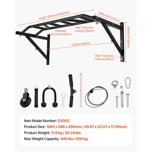 Pull Up Bar MultiGrip Wall Mounted Pull Ups 50 in Width Multifunctional 1