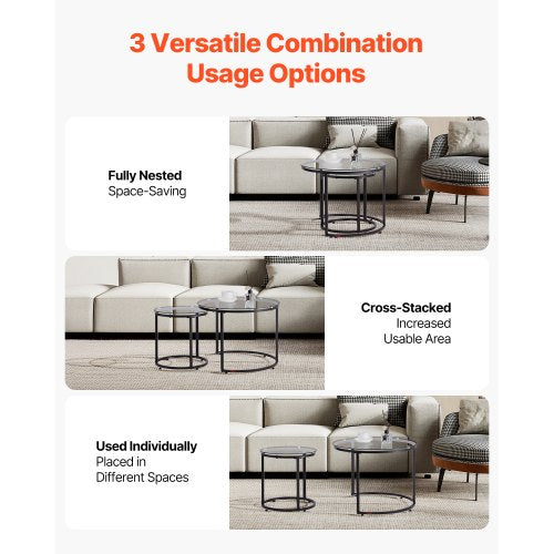 Nesting Coffee Table Set of 2 23.6 in Round Coffee Table Glass Nesting