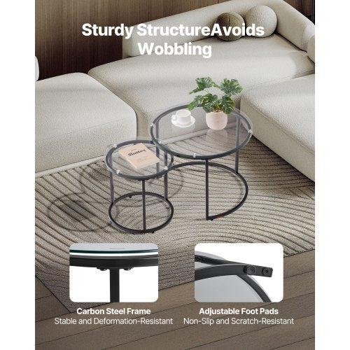 Nesting Coffee Table Set of 2 23.6 in Round Coffee Table Glass Nesting