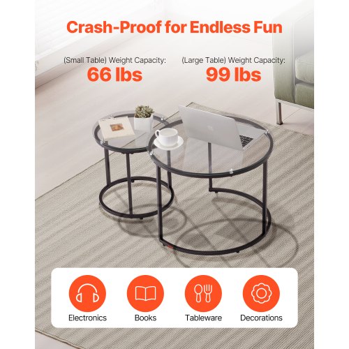 Nesting Coffee Table Set of 2 23.6 in Round Coffee Table Glass Nesting
