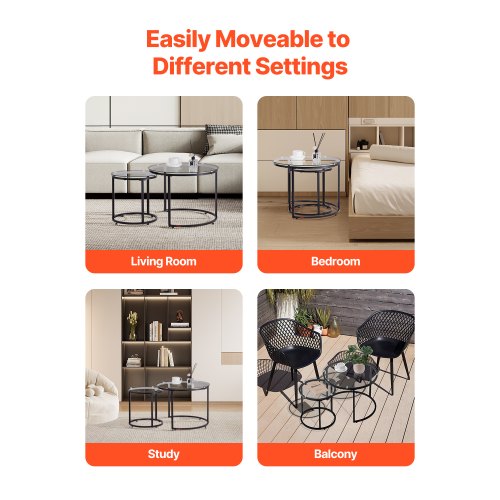Nesting Coffee Table Set of 2 23.6 in Round Coffee Table Glass Nesting