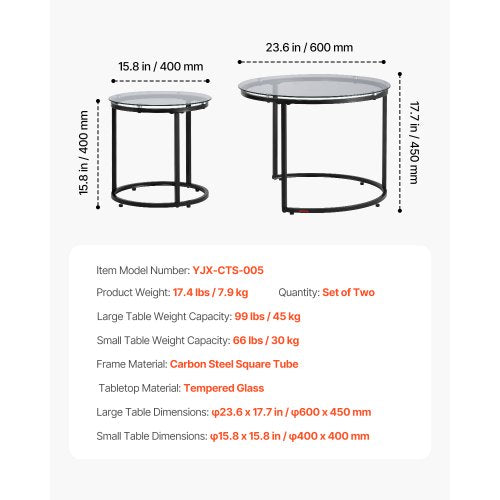 Nesting Coffee Table Set of 2 23.6 in Round Coffee Table Glass Nesting
