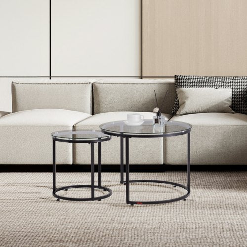 Nesting Coffee Table Set of 2 23.6 in Round Coffee Table Glass Nesting