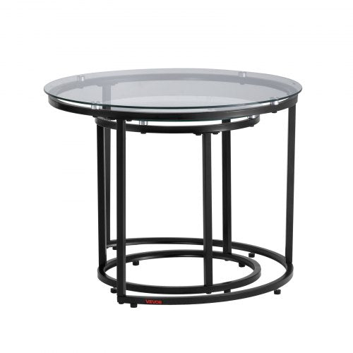 Nesting Coffee Table Set of 2 23.6 in Round Coffee Table Glass Nesting
