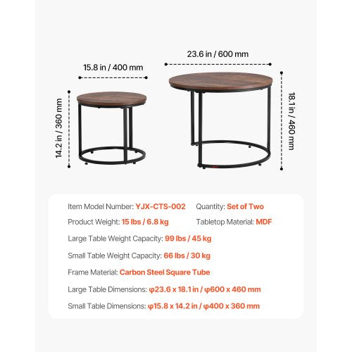 Nesting Coffee Table Set of 2 23.6 in Round Coffee Table Nesting Tables