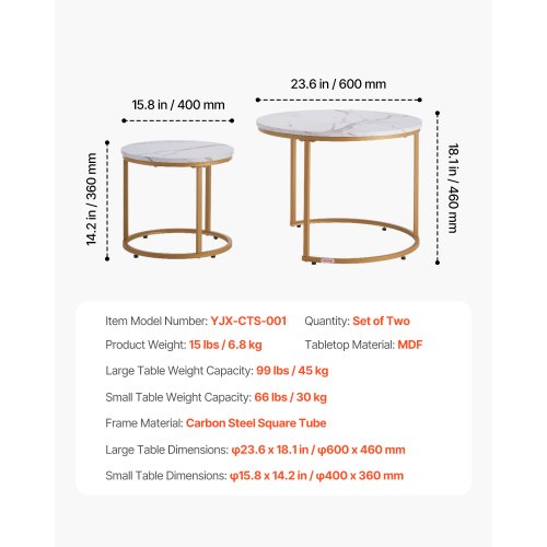 Nesting Coffee Table Set of 2 23.6 in Round Coffee Table Nesting Tables