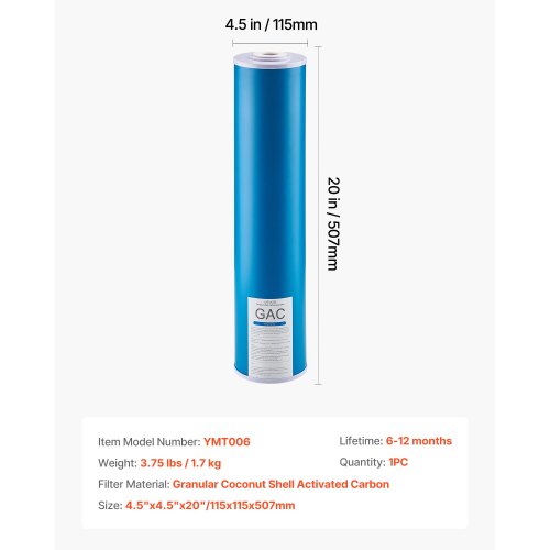 Whole House Water Filter Replacement Cartridge 45 x 20 GAC Activated