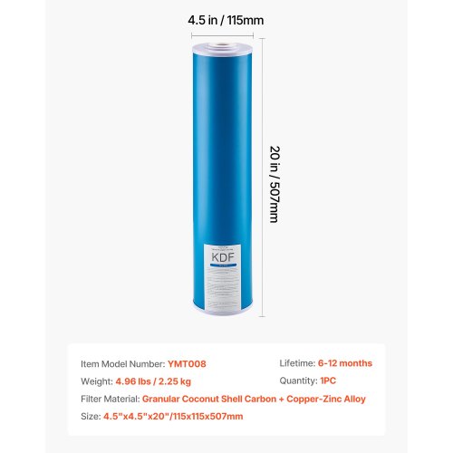 Whole House Water Filter Replacement Cartridge 45 x 20 Coconut Shell