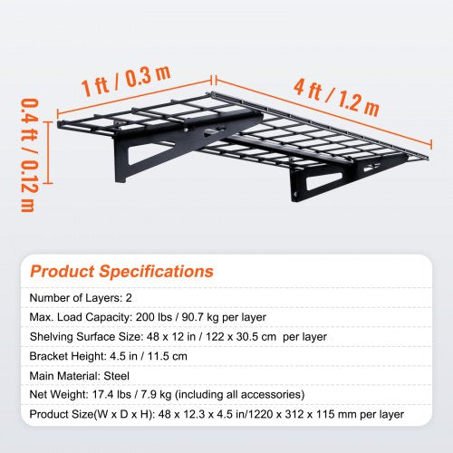 Garage Storage Shelving 2 Pack 4 x 1 ft Heavy Duty Garage Shelves Wall