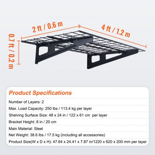 Garage Storage Shelving 2 Pack 4 x 2 ft Heavy Duty Garage Shelves Wall