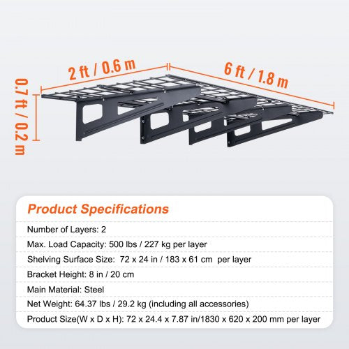 Garage Storage Shelving 2 Pack 6 x 2 ft Heavy Duty Garage Shelves Wall