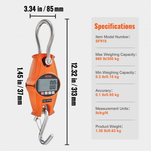 Digital Crane Scale 660 lbs300 kg Industrial Heavy Duty Hanging Scale