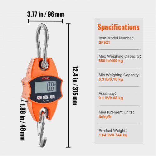 Digital Crane Scale 880 lbs400 kg Industrial Heavy Duty Hanging Scale