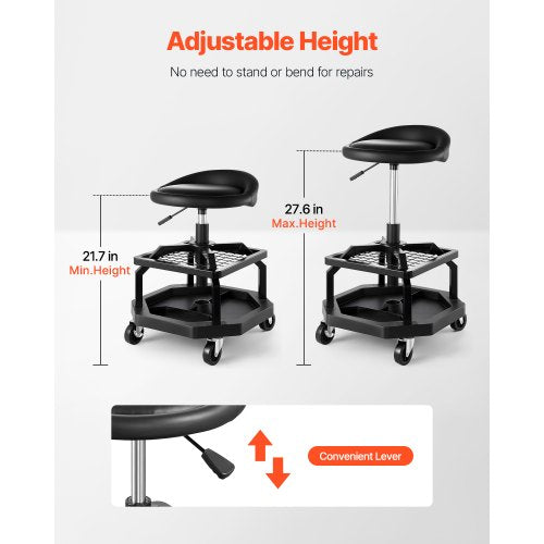 Rolling Shop Stool Pneumatic Garage SeatWork Stool with 300 lbs Capacity