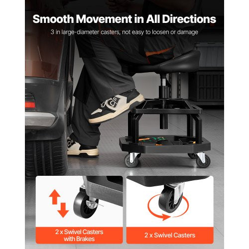 Rolling Shop Stool Pneumatic Garage SeatWork Stool with 300 lbs Capacity
