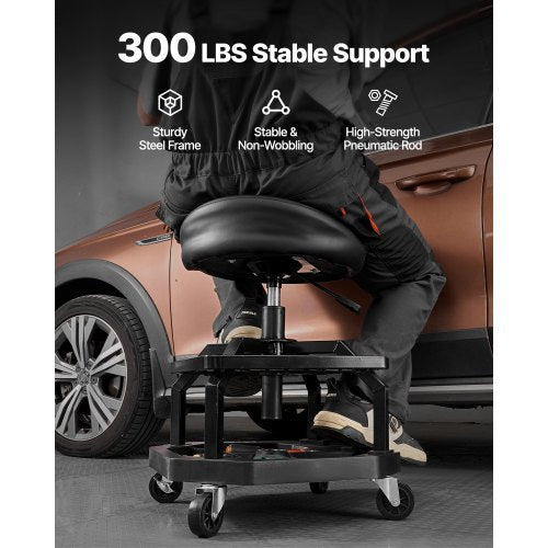 Rolling Shop Stool Pneumatic Garage SeatWork Stool with 300 lbs Capacity